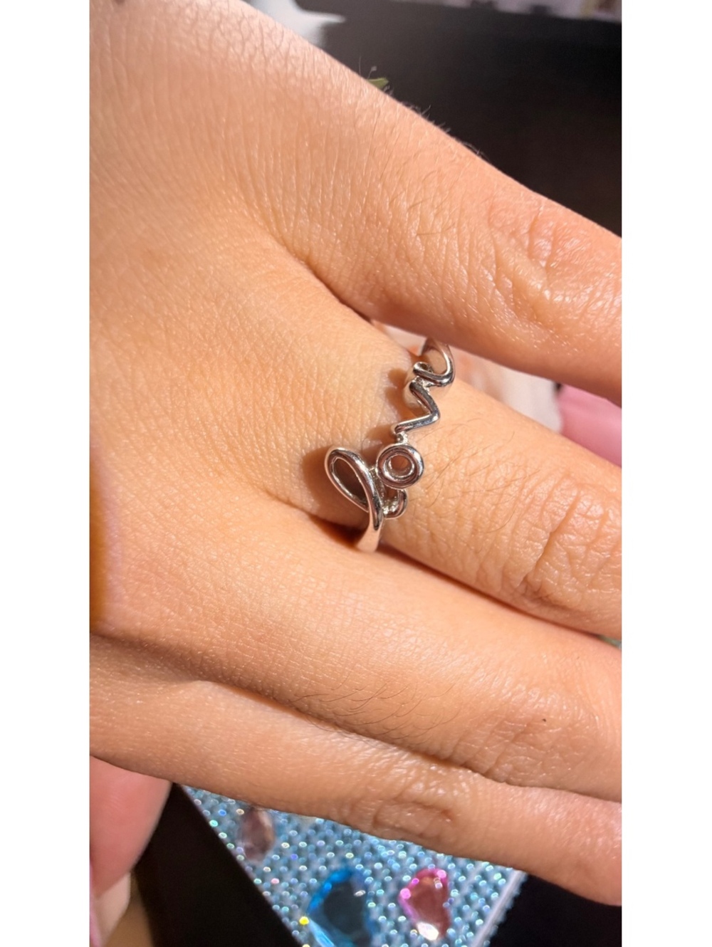 Silver 925 solid Tone "Love" Script Adjustable Ring size 7-8